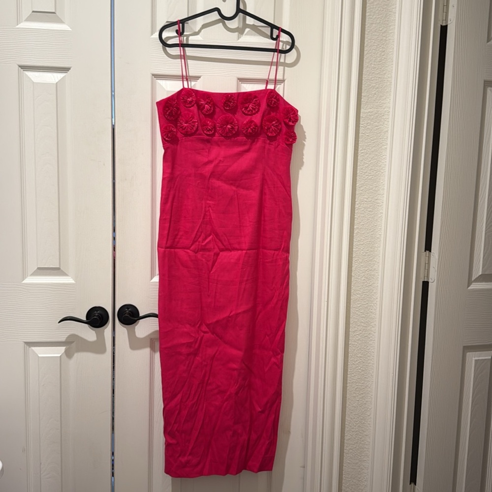 ANTONIO MELANI Hot Pink Floral-Trim Midi Dress - Picture 4 of 8